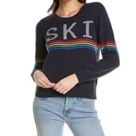 Chaser Navy SKI Sweater with Rainbow Stripes - Picture 1 of 4